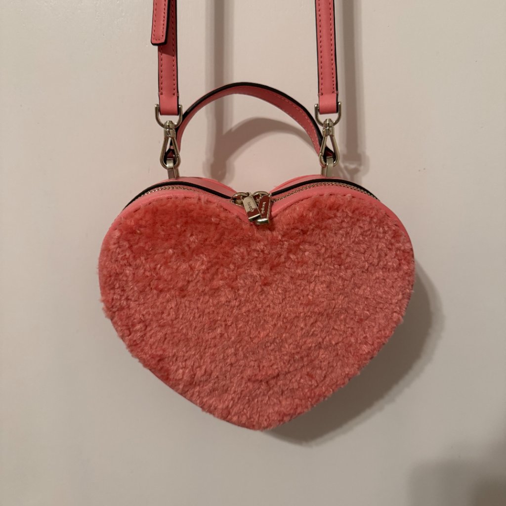 Kate Spade "Love Shack" Pink Faux Fur Heart Shaped Crossbody Purse